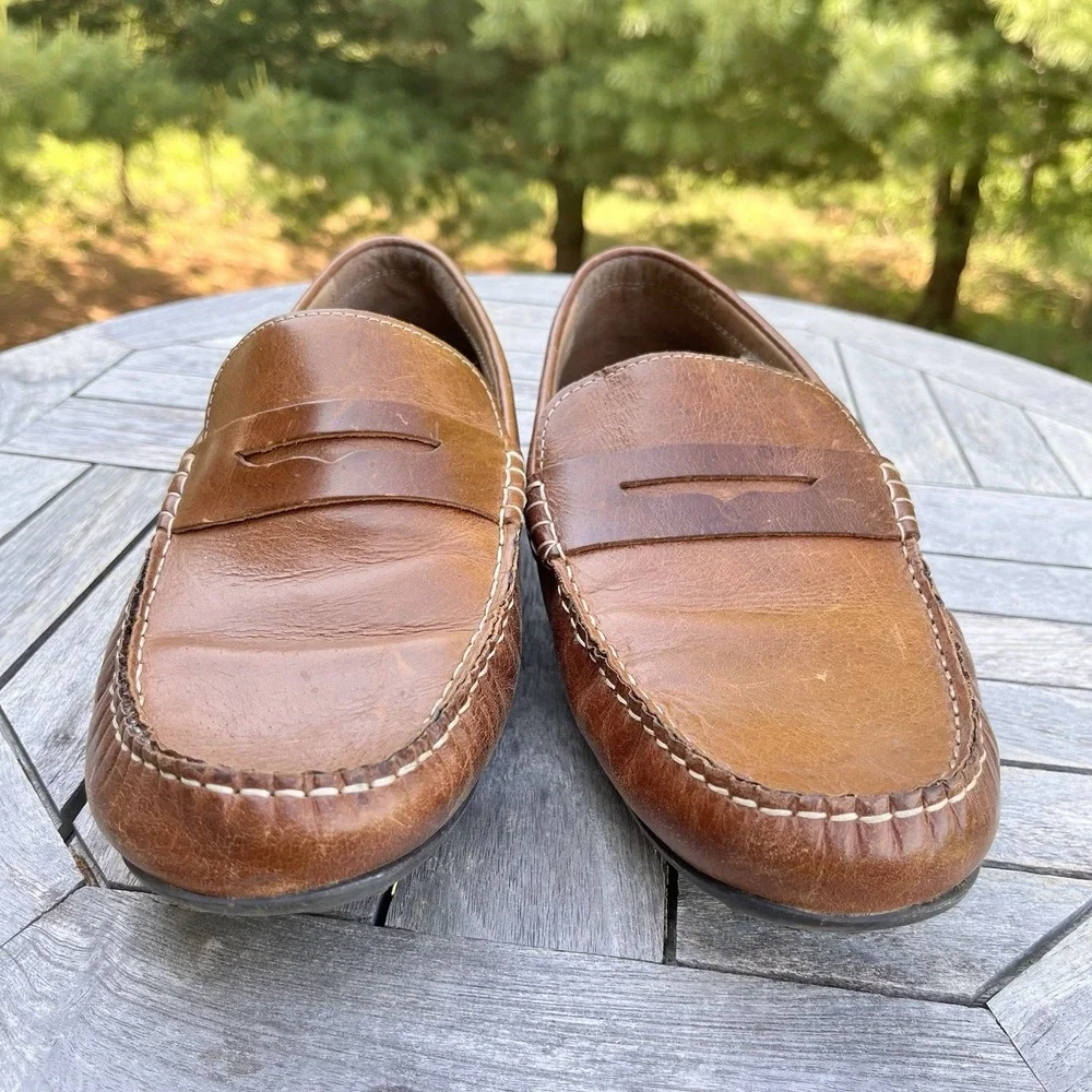Crevo Barney Driving Mocs Mens Size 11 Brown Leather Penny Loafer Slip-on Shoe